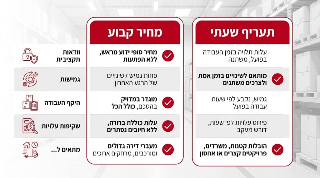 השוואה בין מחיר קבוע למחיר לפי שעה בהובלת דירה