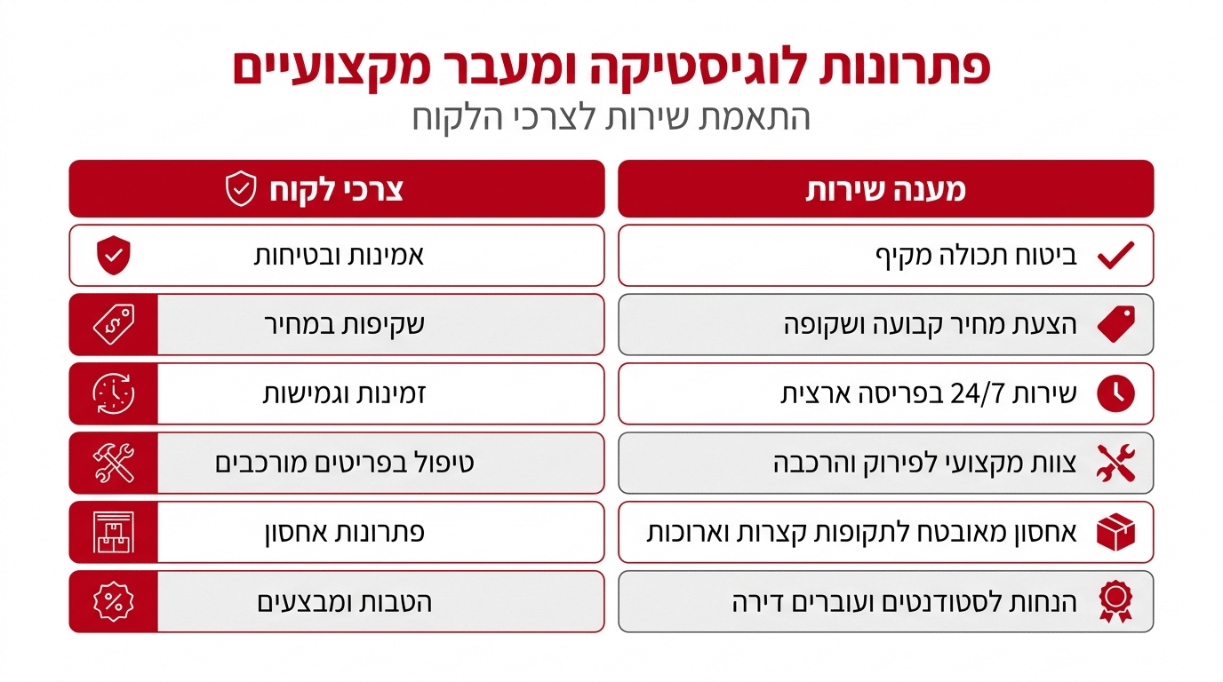 טבלת צרכים – מה מקבלים בפועל עם אולימפוס הובלות