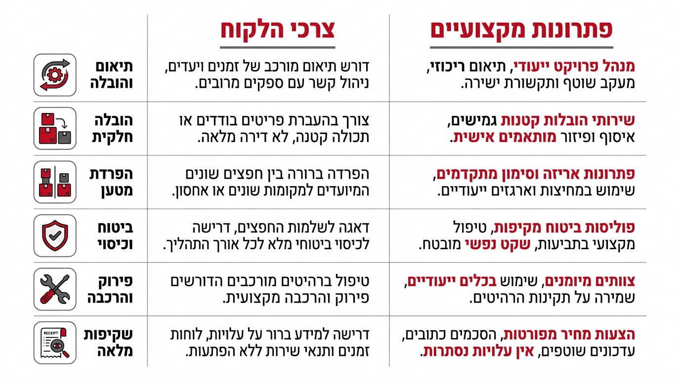 טבלת מיפוי צרכים במעבר דירת שותפים ופתרונות אולימפוס הובלות