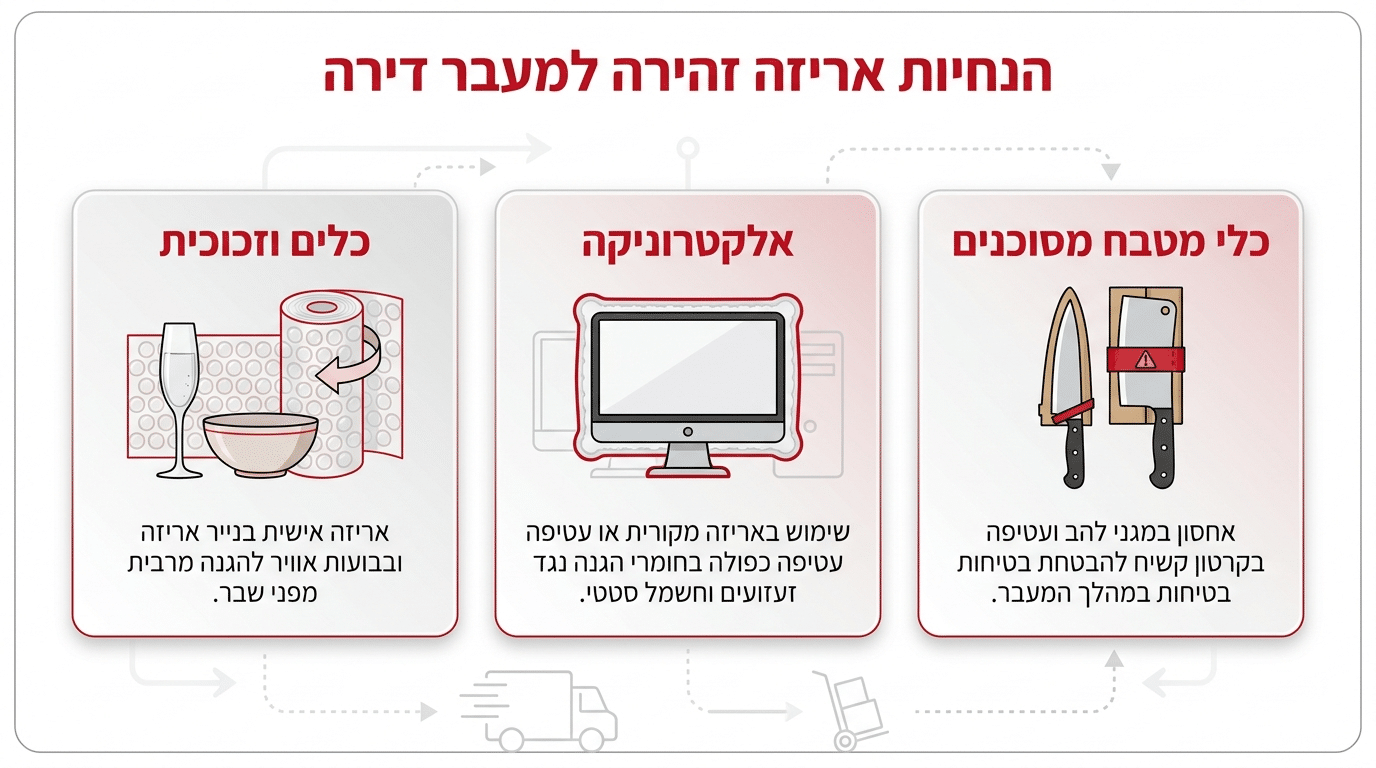 אריזת פריטים שבירים מחשב ומסך ללא נזק