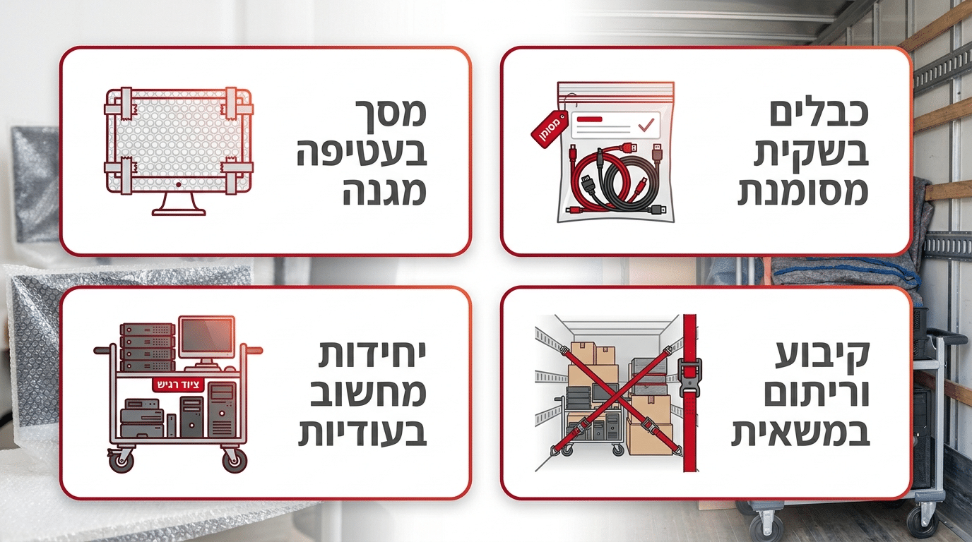 העברת מחשבים ומסכים בצורה בטוחה
