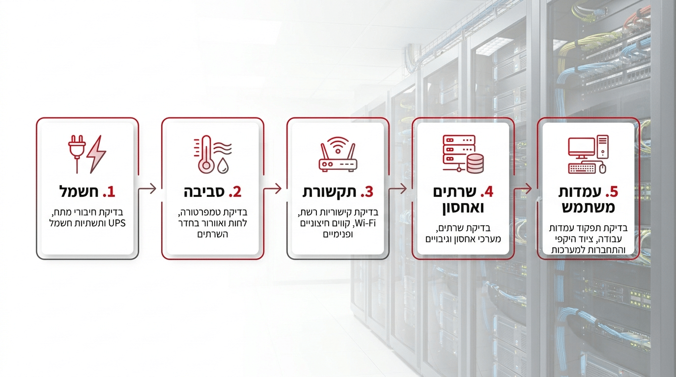 סדר בדיקות תקינות נכון להפעלת שרתים לאחר הובלה