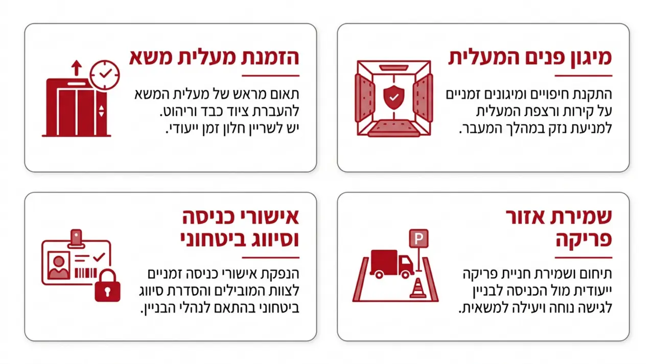 תיאום הובלה בבניין משרדים עם מעלית משא ממוגנת