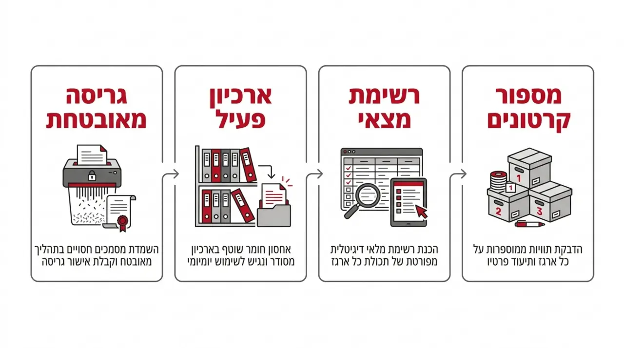 אריחת תיקים וארכיון משרדי עם מיון ושחזור מהיר